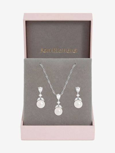 Next Rhodium Plated Crystal Leaf and Pearl Necklace Set with Lobster Clasp- Buy online at McGrocer