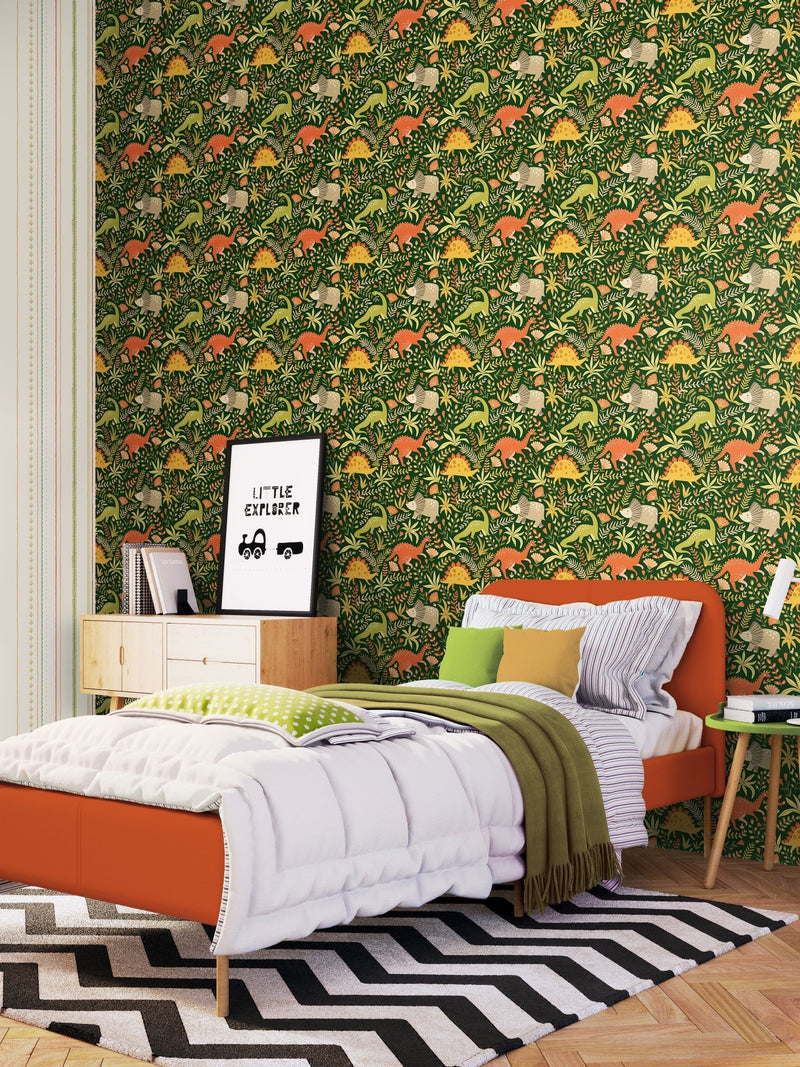 Hoopla Walls Orange Jurassic Party Wallpaper 10m