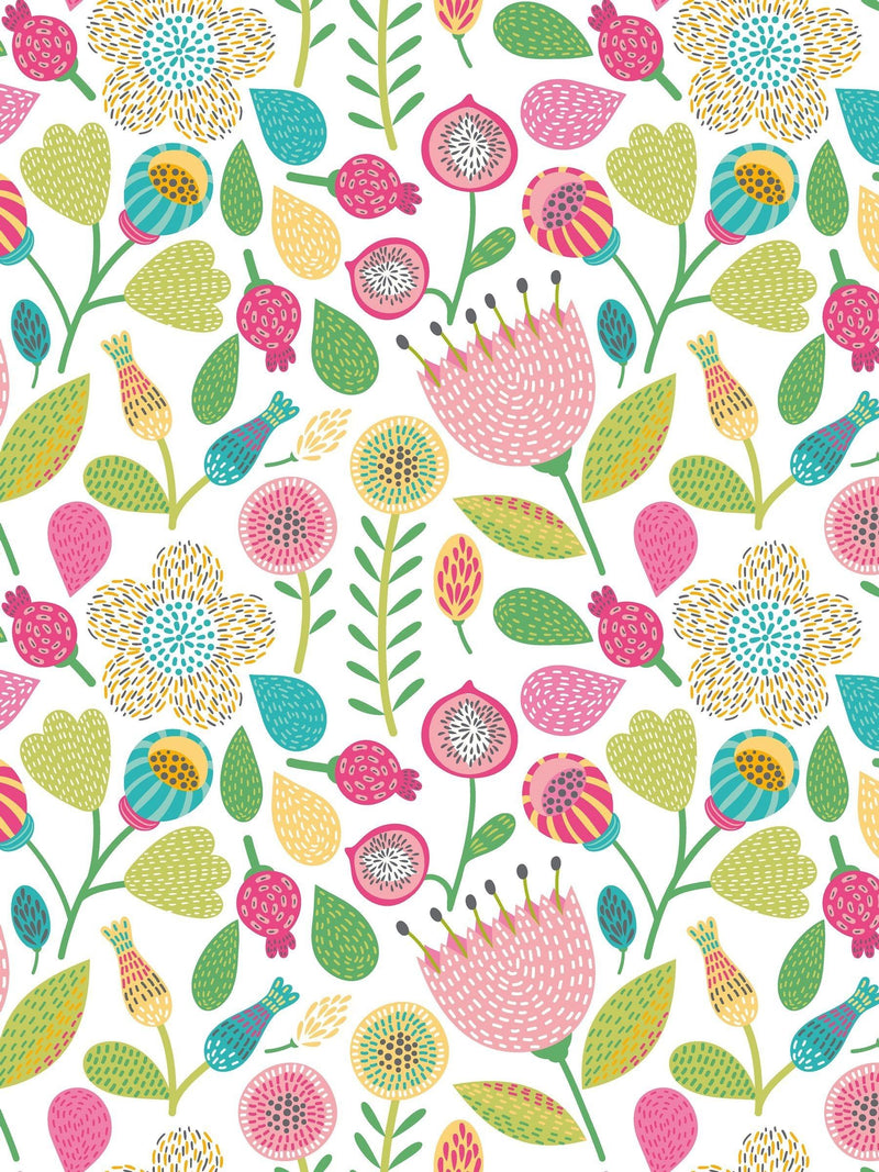 Hoopla Walls pink folk floral print wallpaper 10m roll, imported from the UK
