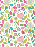 Hoopla Walls pink folk floral print wallpaper 10m roll, imported from the UK
