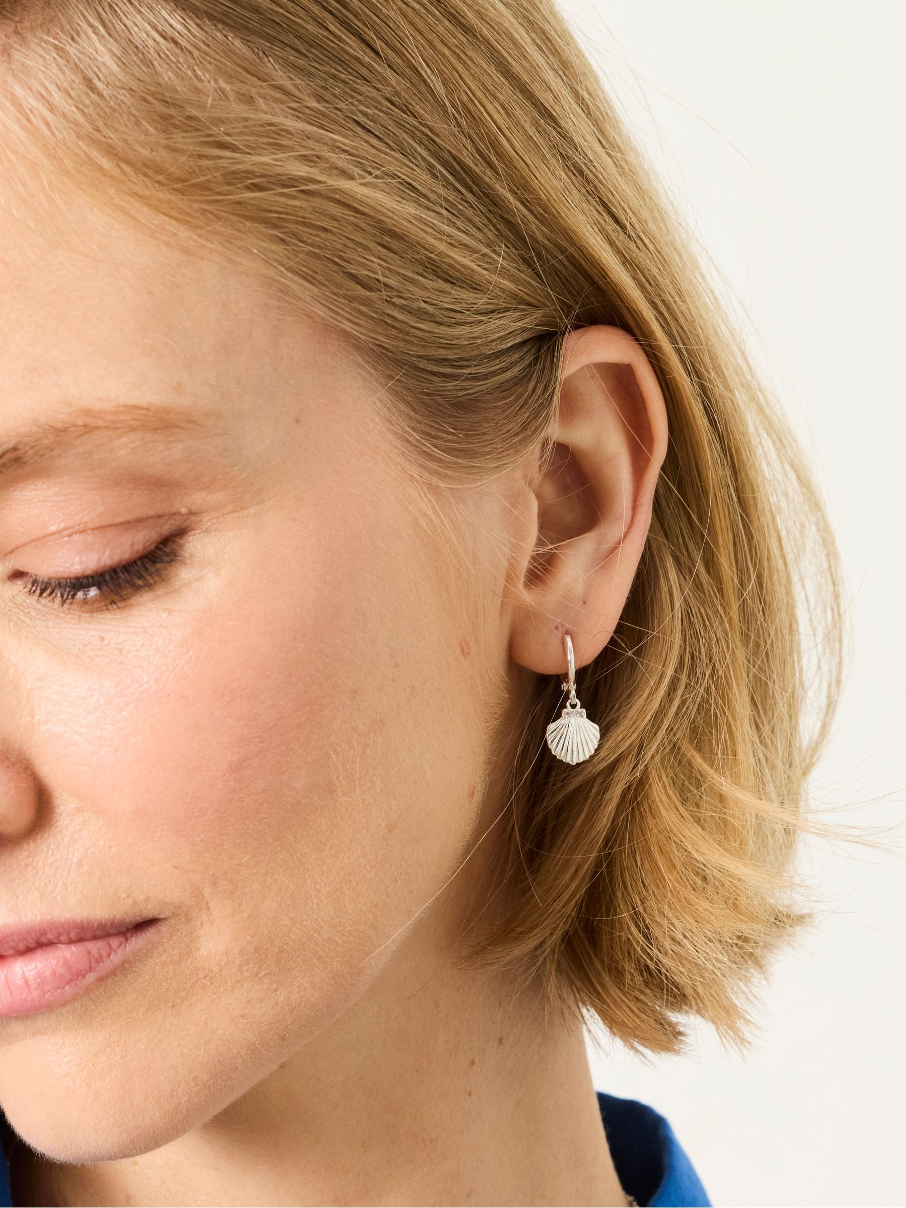 FatFace silver tone shell charm earrings (British brand)