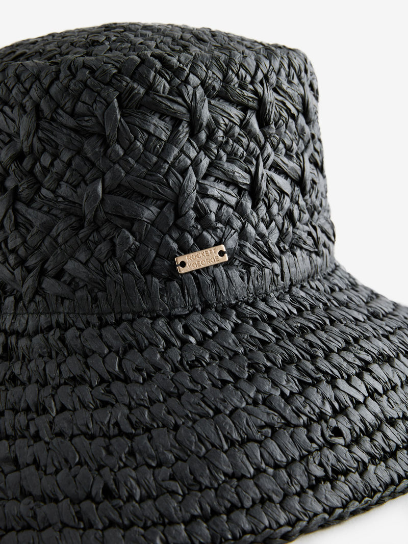 Rockett St George Black Raffia Effect bucket hat - British product