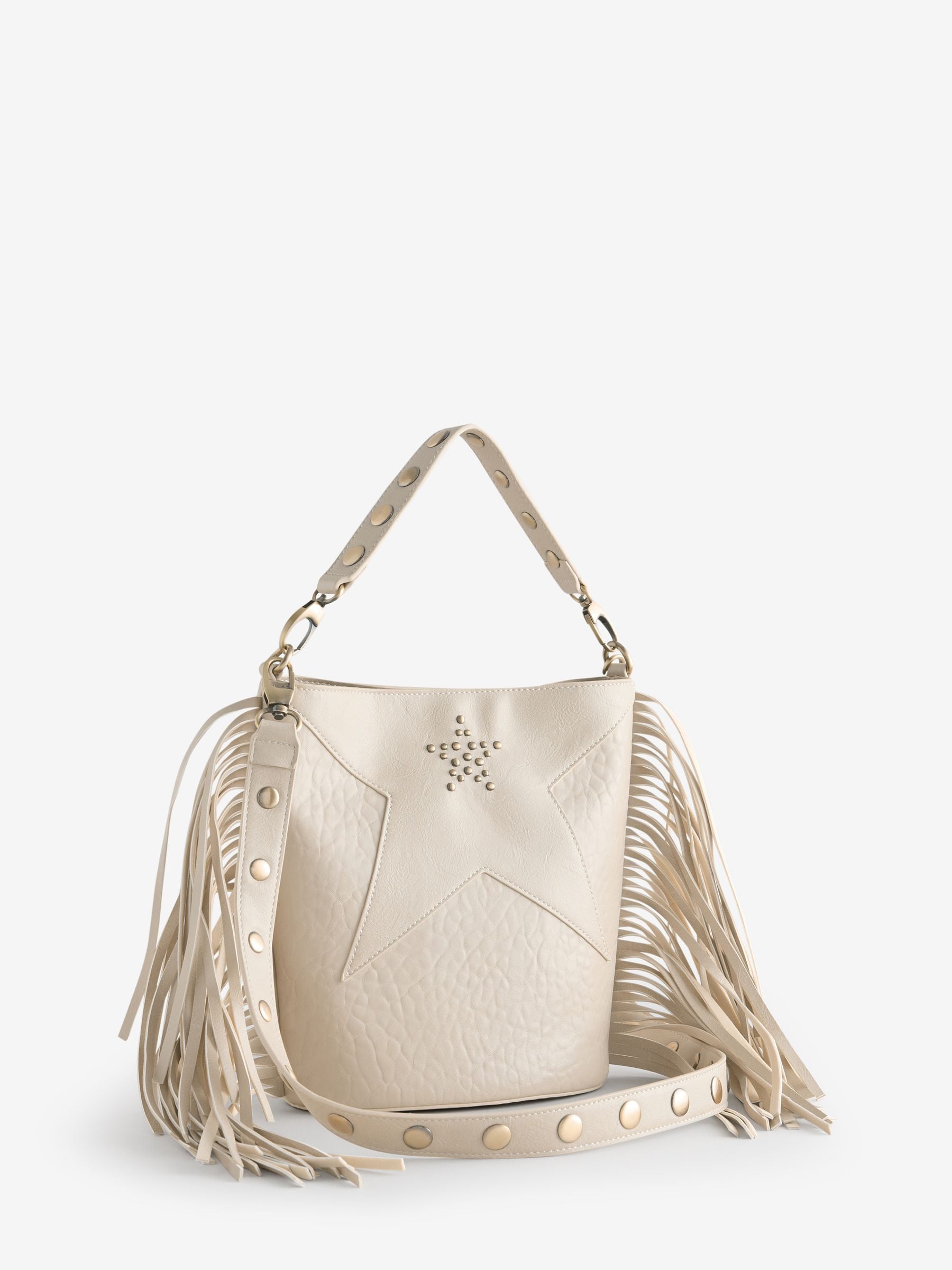 Rockett St George stone star studded tassel PU bucket bag, UK version