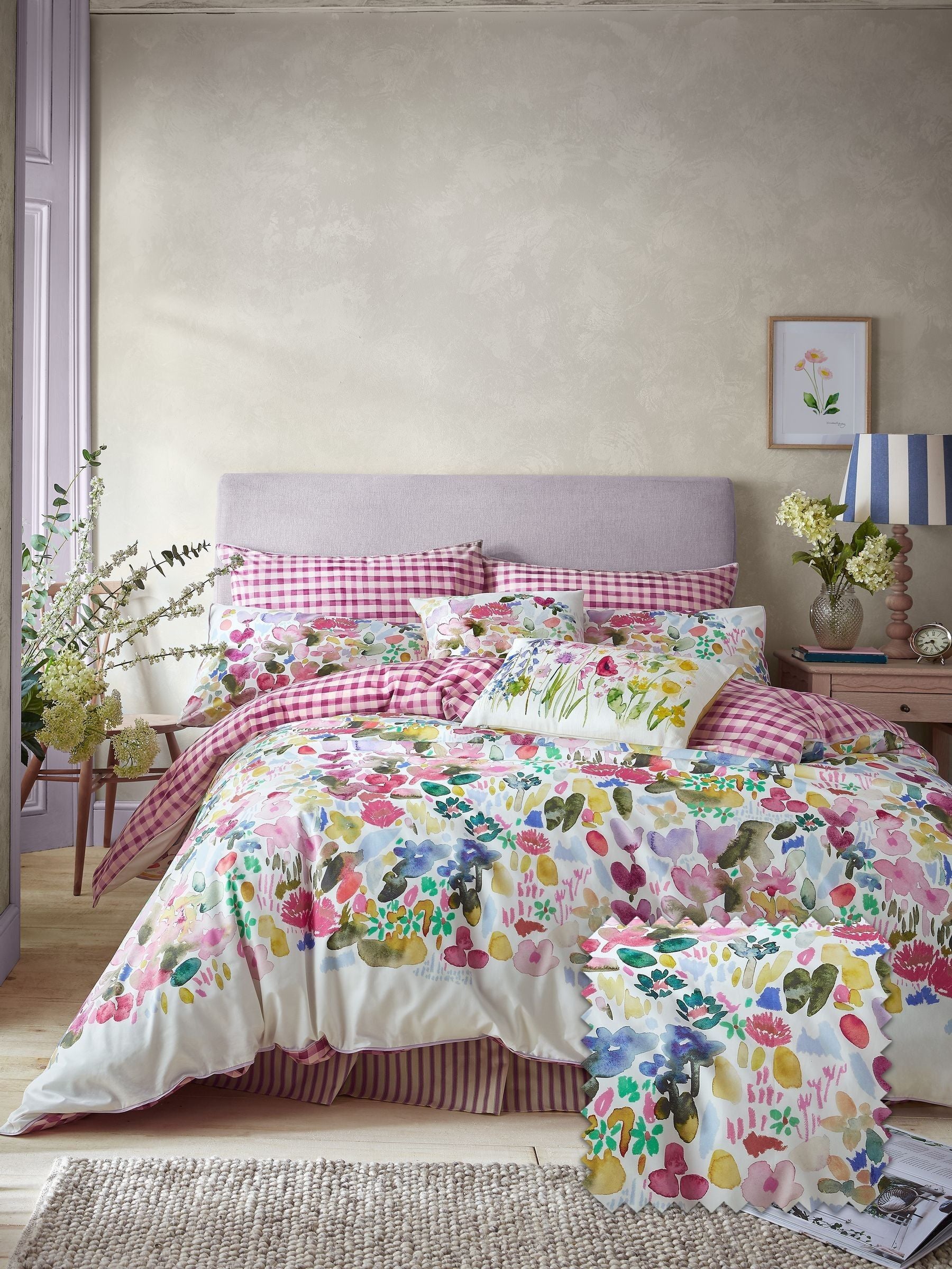 Bluebellgray Cerise Pink Flora 200 Thread Count Duvet Cover and Pillowcase Set
