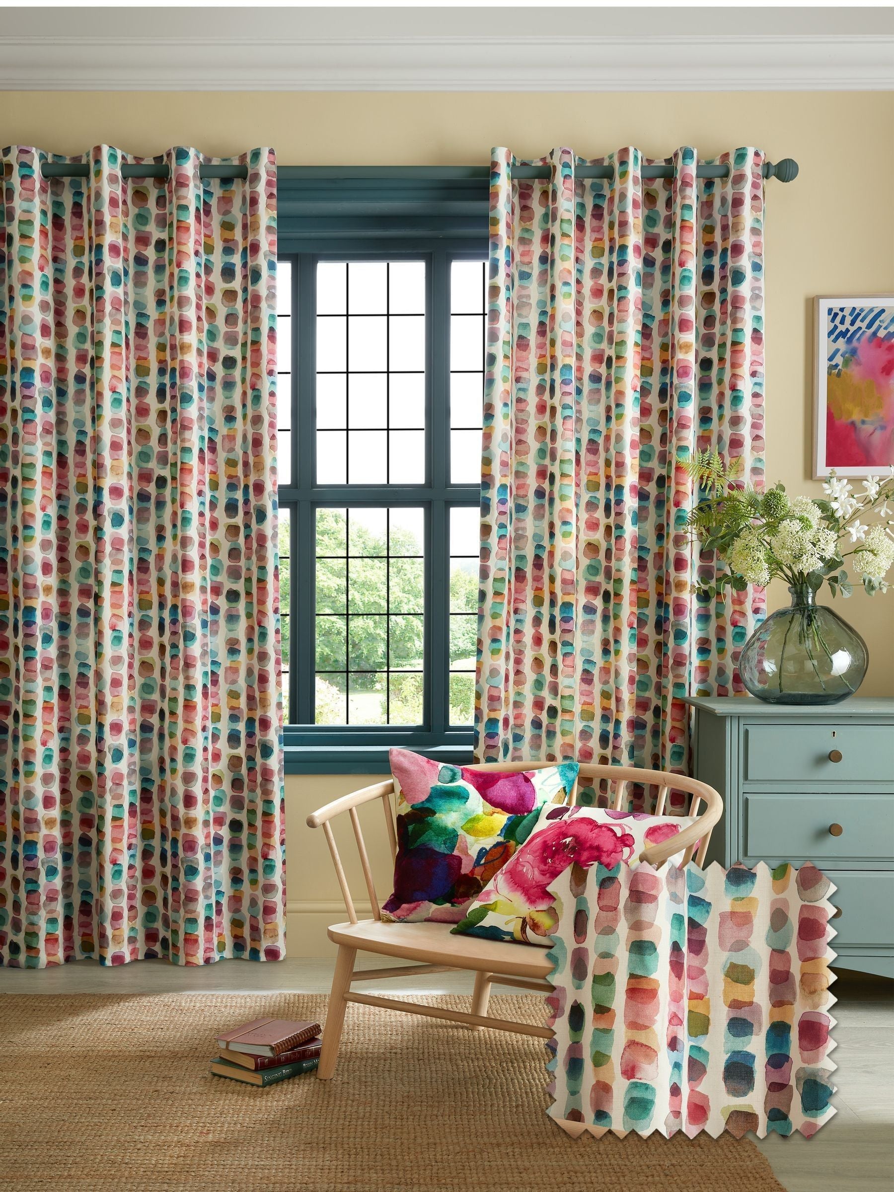 Bluebellgray Multi Pink Tobermory eyelet curtains - British product
