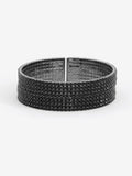 Black Jet Stone Multirow Cuff Bracelet with Hematite Plating, 18mm Width, 172.8mm Length