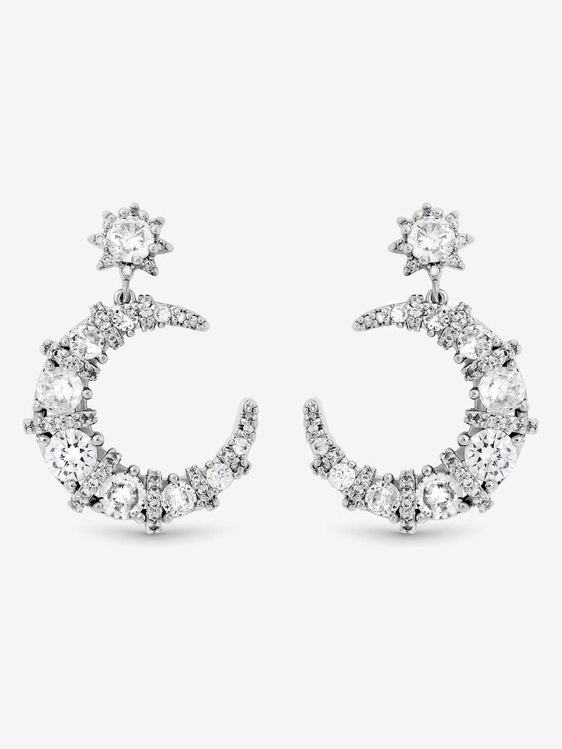 Jon Richard Silver Rhodium Plated and Cubic Zirconia Clover Drop Earrings