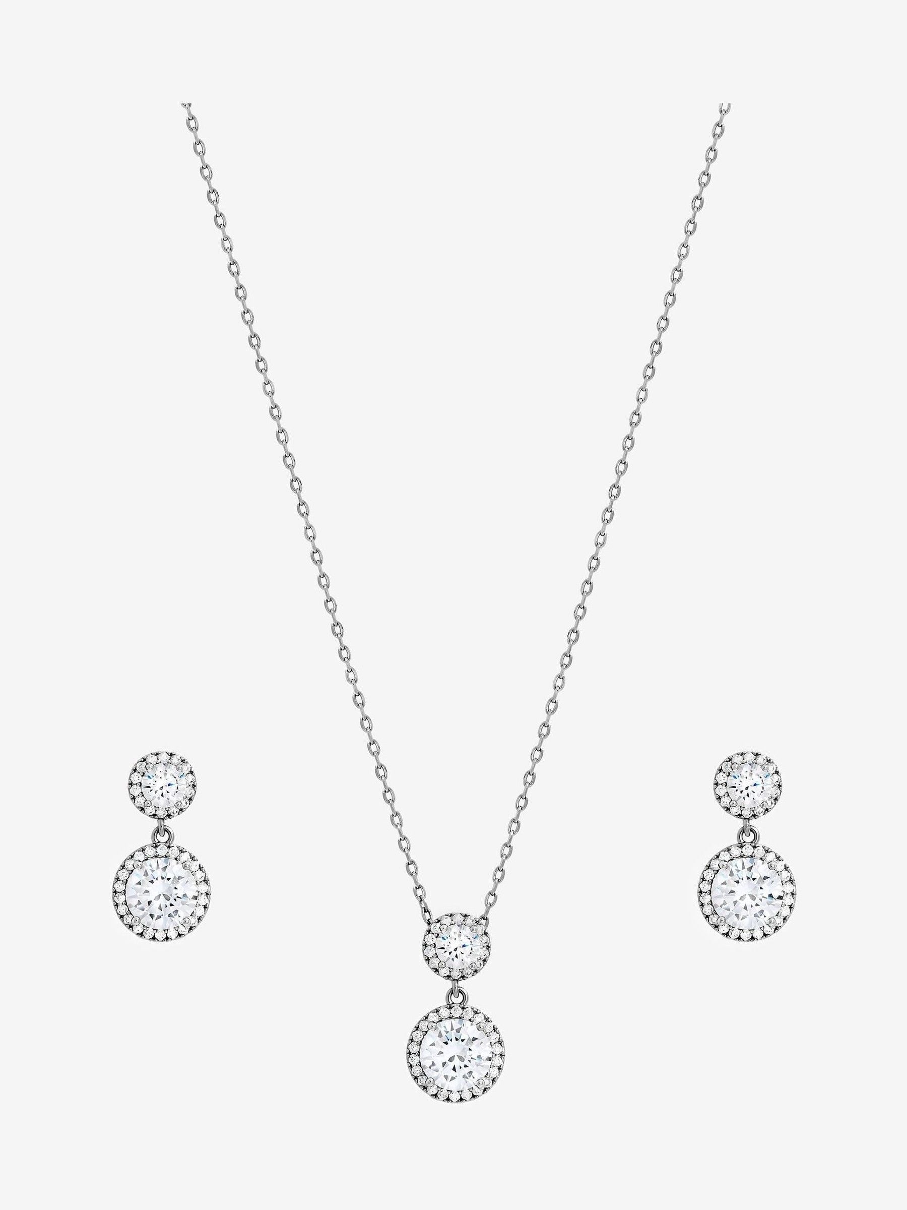 Rhodium Plated and Cubic Zirconia Double Halo Drop Jewellery Set