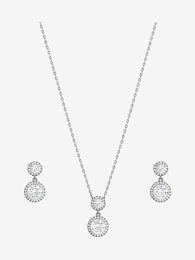 Next Ensemble de bijoux double halo tombant plaqué rhodium et zircon cubique - Achetez en ligne chez McGrocer