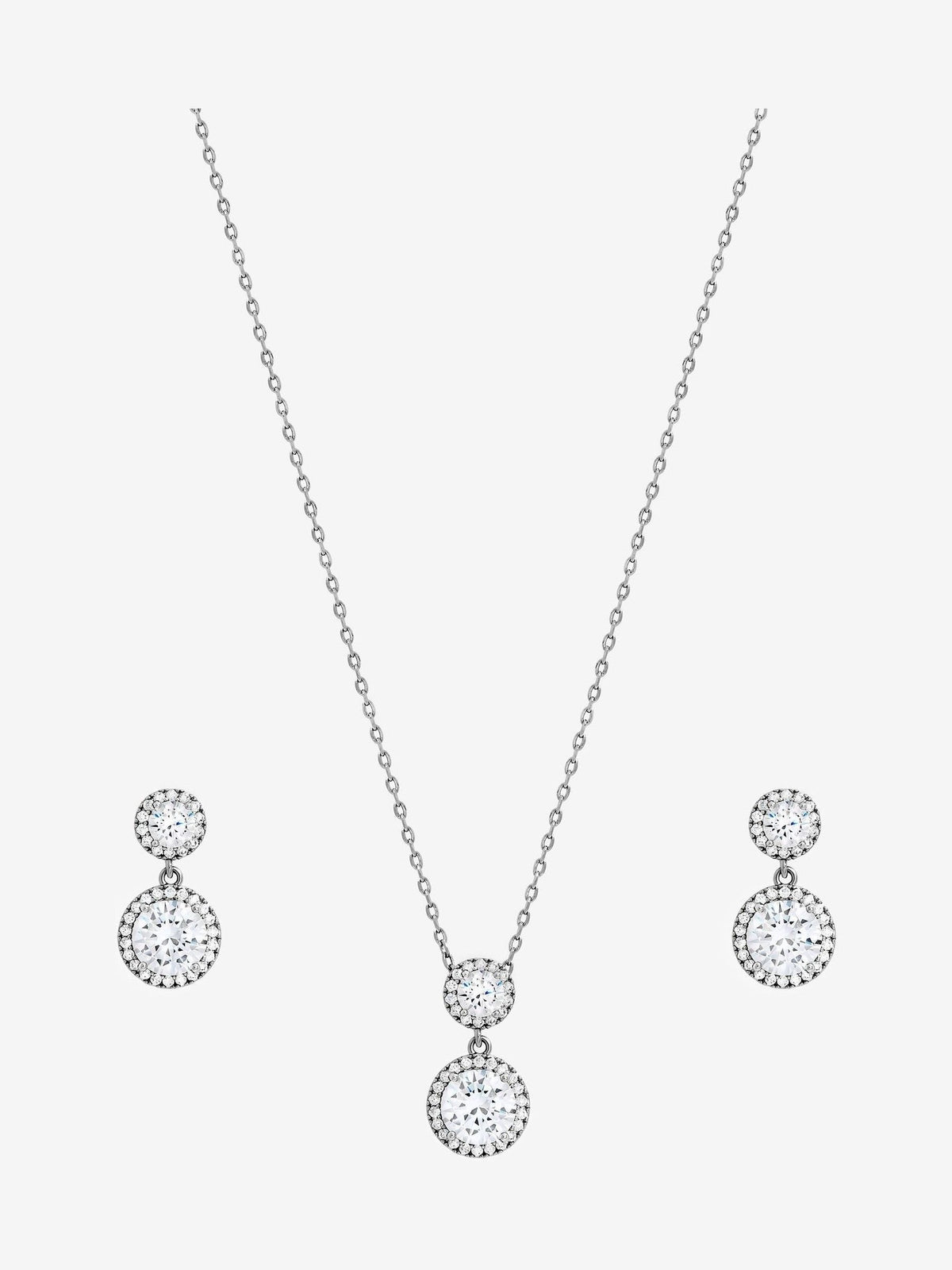 Rhodium Plated and Cubic Zirconia Double Halo Drop Jewellery Set