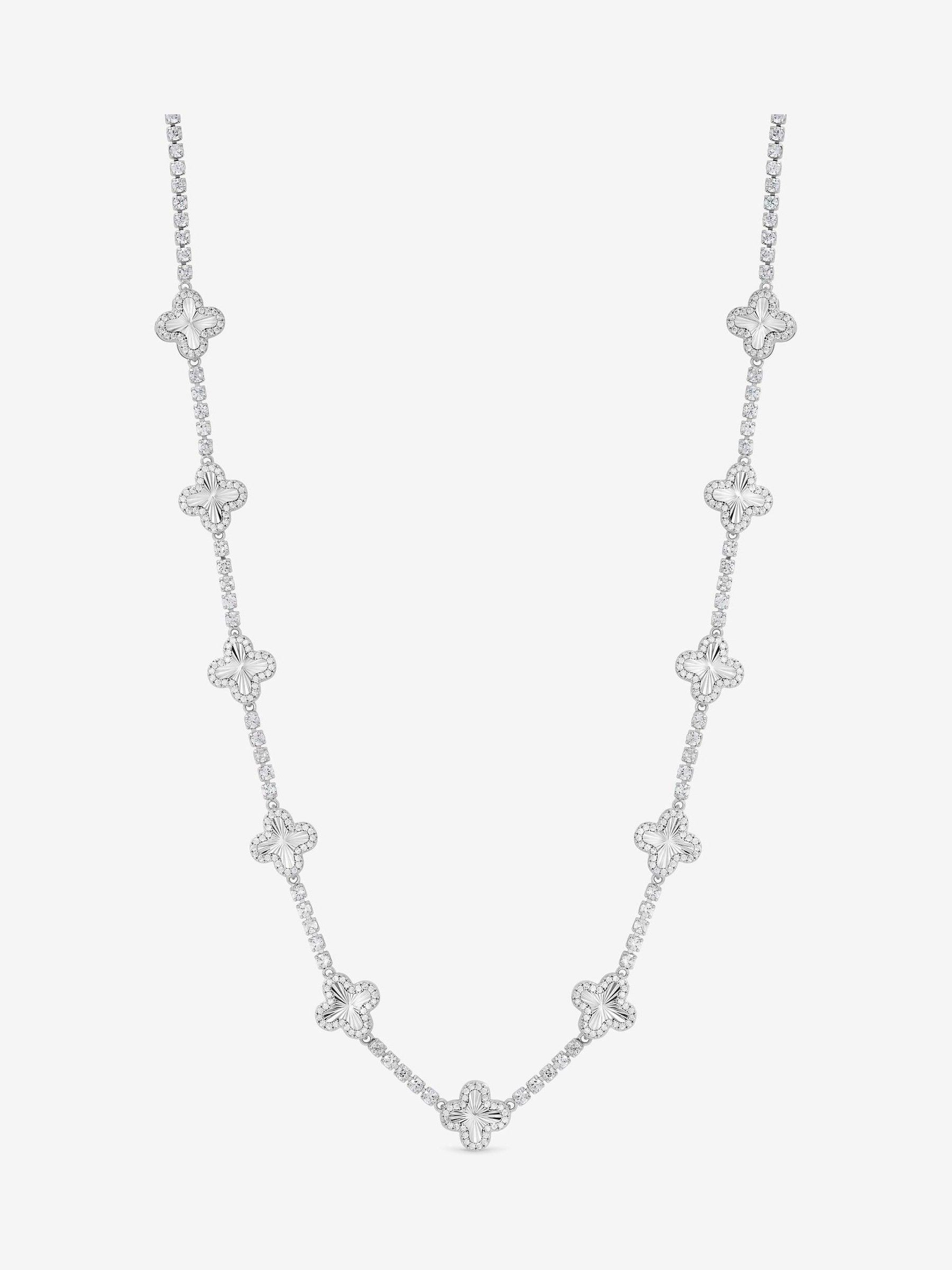 Jon Richard rhodium plated clover necklace with pave crystals, UK version