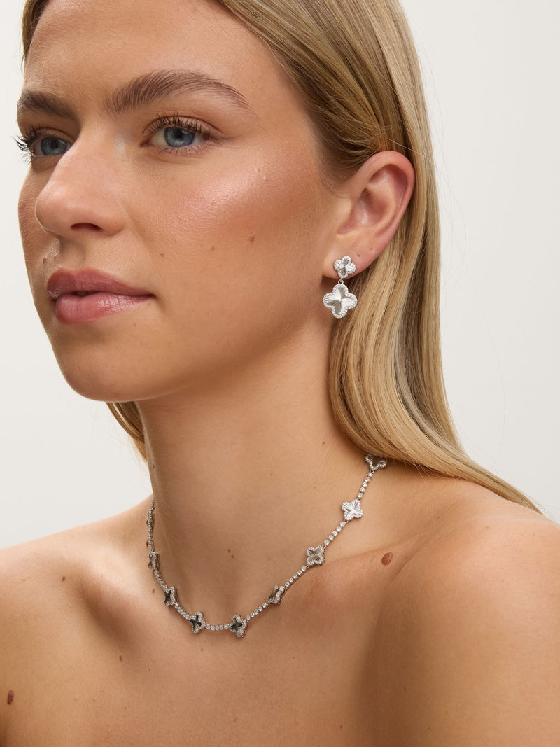 Jon Richard rhodium plated clover necklace with pave crystals, UK version