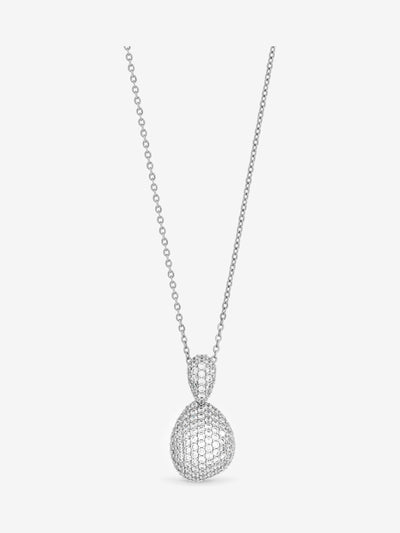 Next Rhodium Plated Cubic Zirconia Drop Dome Pendant with Lobster Clasp, 12mm x 20mm- Buy online at McGrocer