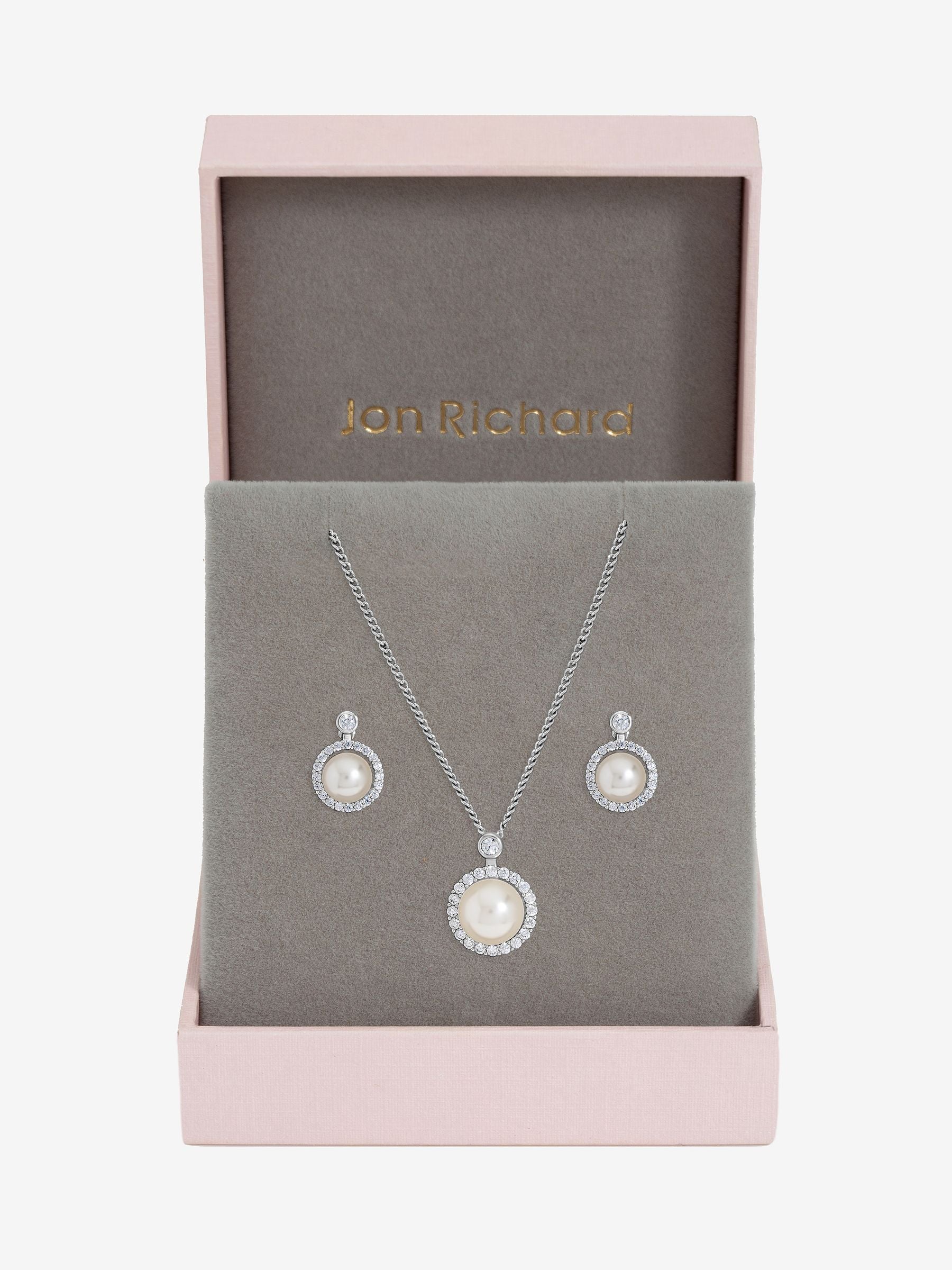 Jon Richard Silver/Gold Plated and Cubic Zirconia Pearl Halo Box Set Gift Box