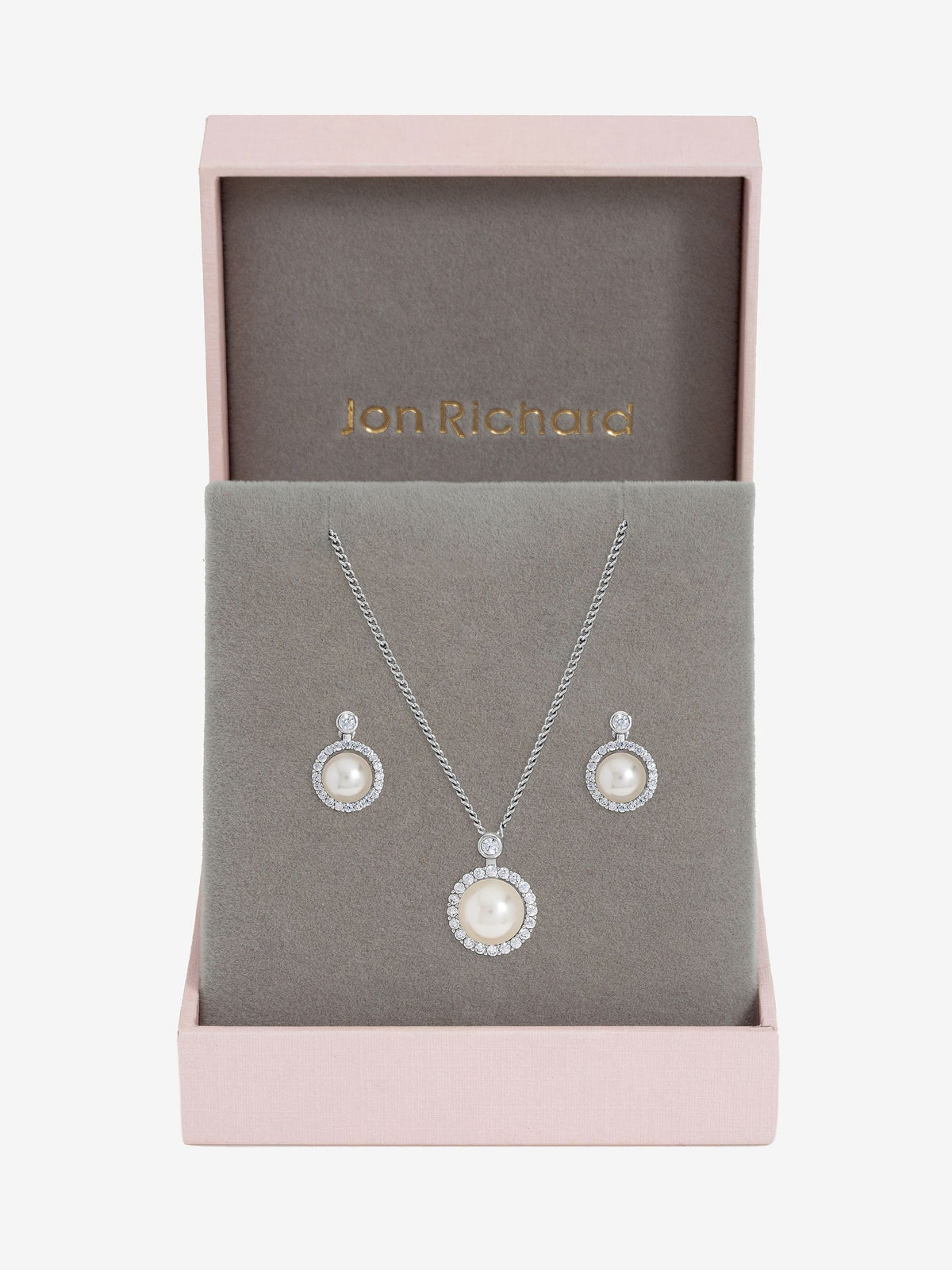 Jon Richard Silver/Gold Plated and Cubic Zirconia Pearl Halo Box Set Gift Box