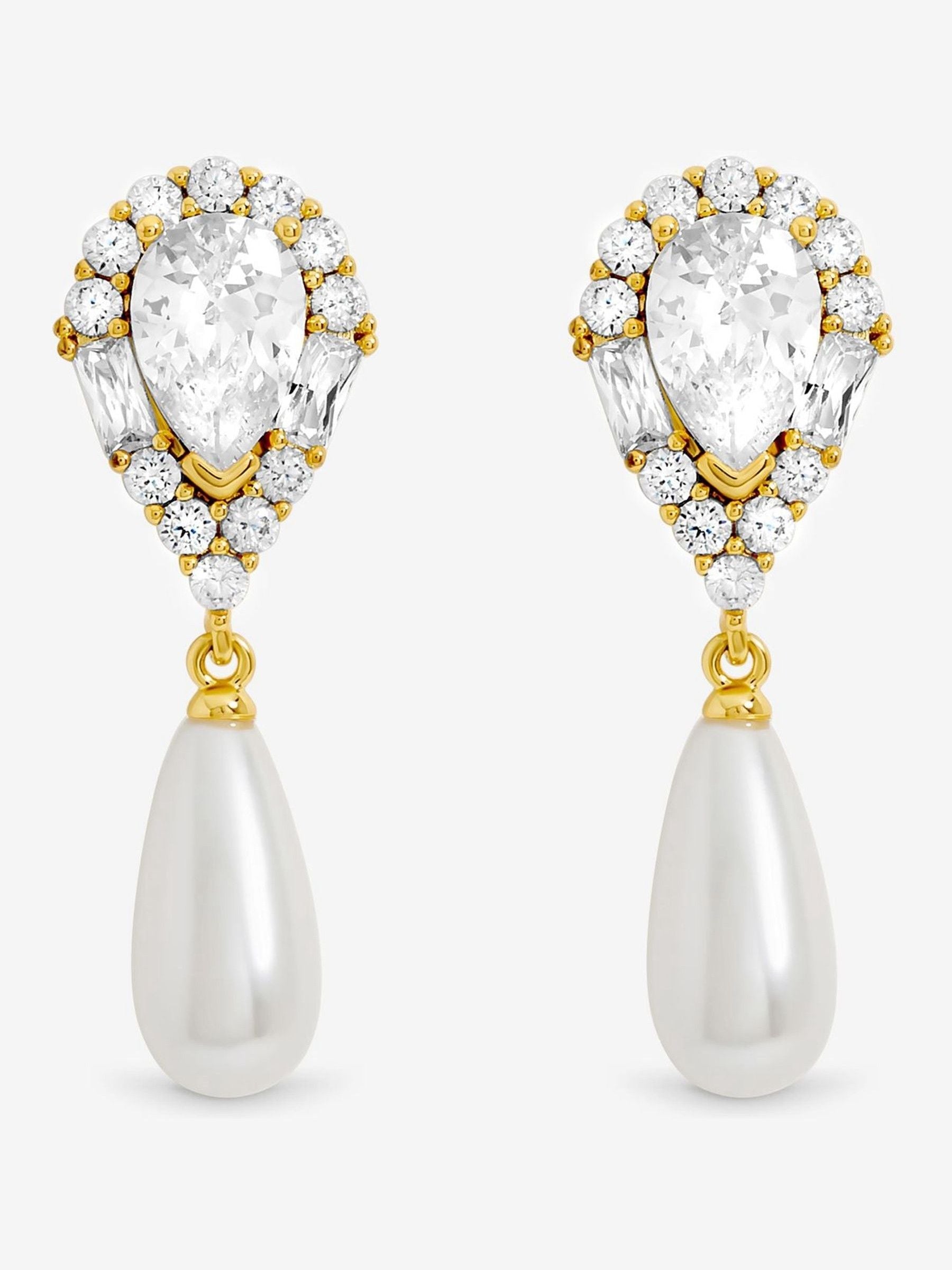 Jon Richard crystal and pearl drop earrings 7mm x 14mm, UK version