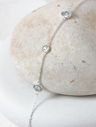 Next Silver-Plated Cubic Zirconia Bezel Station Bracelet with Lobster Clasp 8 Inch- Buy online at McGrocer