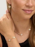 Gold Plated Pave Clover Bracelet with Lobster Clasp and Extender Chain