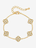 Gold Plated Pave Clover Bracelet with Lobster Clasp and Extender Chain