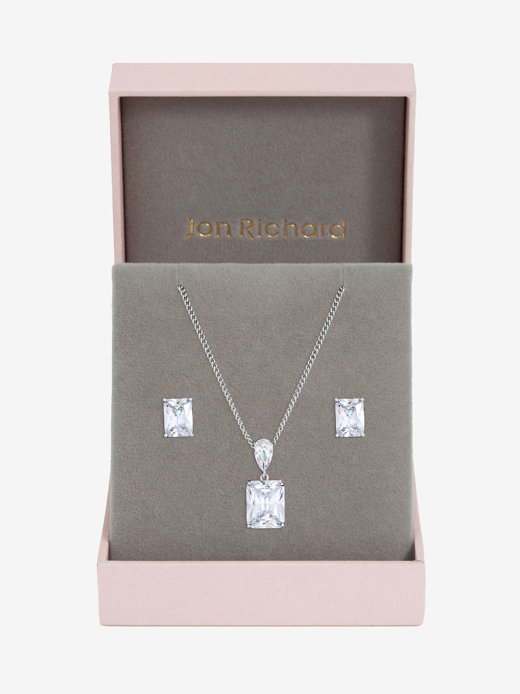 Rhodium Plated Crystal Open Stone Pendant Set with Chain and Extender