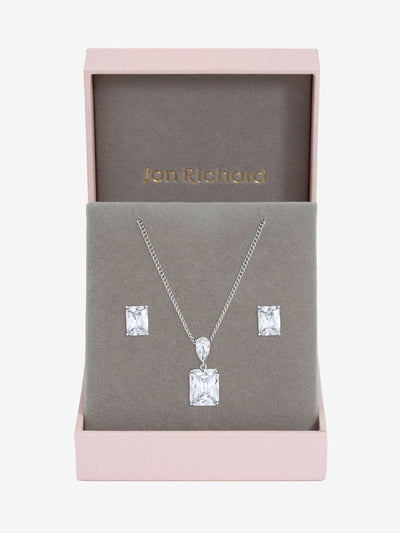 Rhodiniertes Kristall-Anhänger-Set mit offenem Stein, mit Kette und Verlängerung