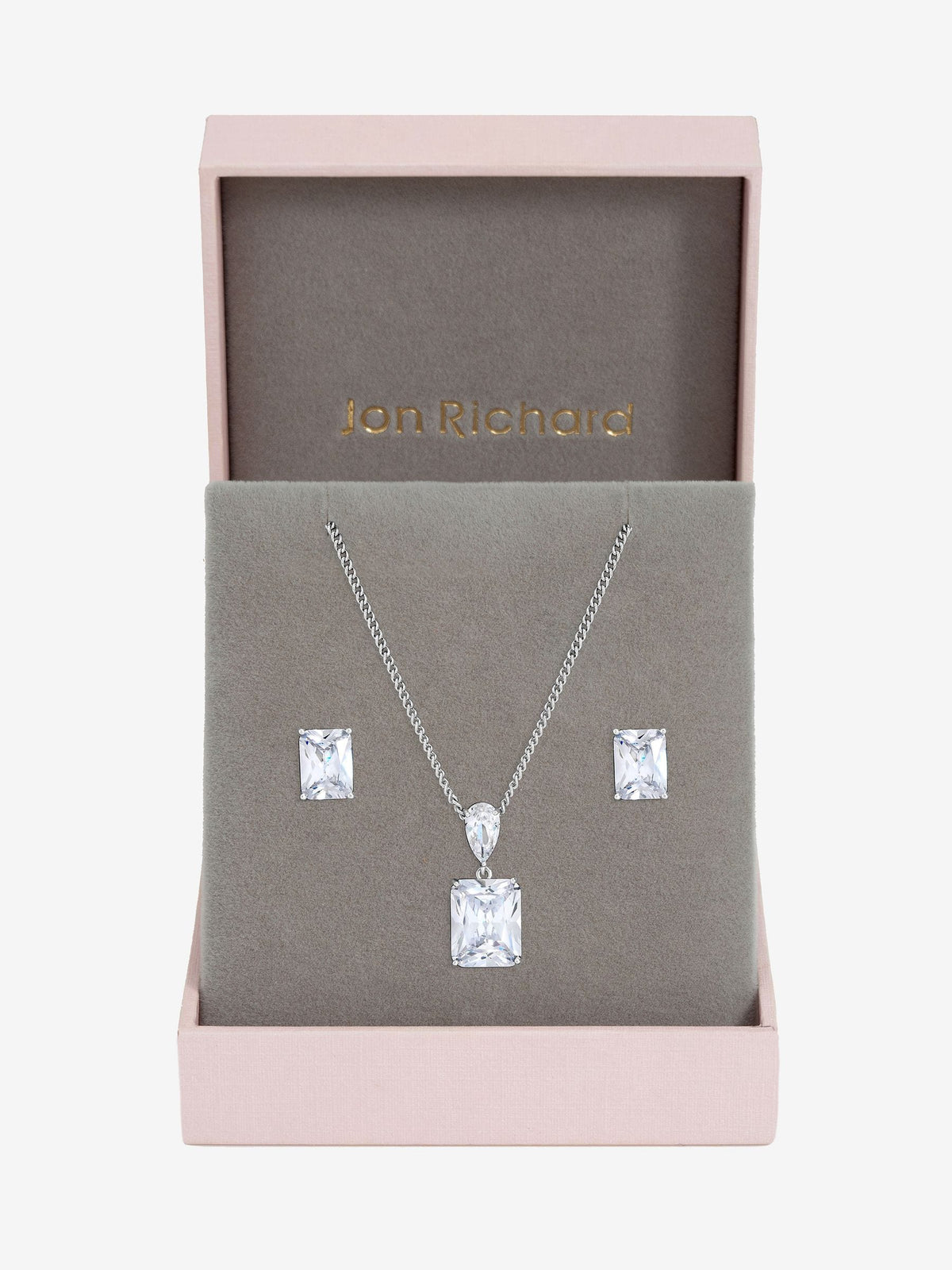 Rhodium Plated Crystal Open Stone Pendant Set with Chain and Extender