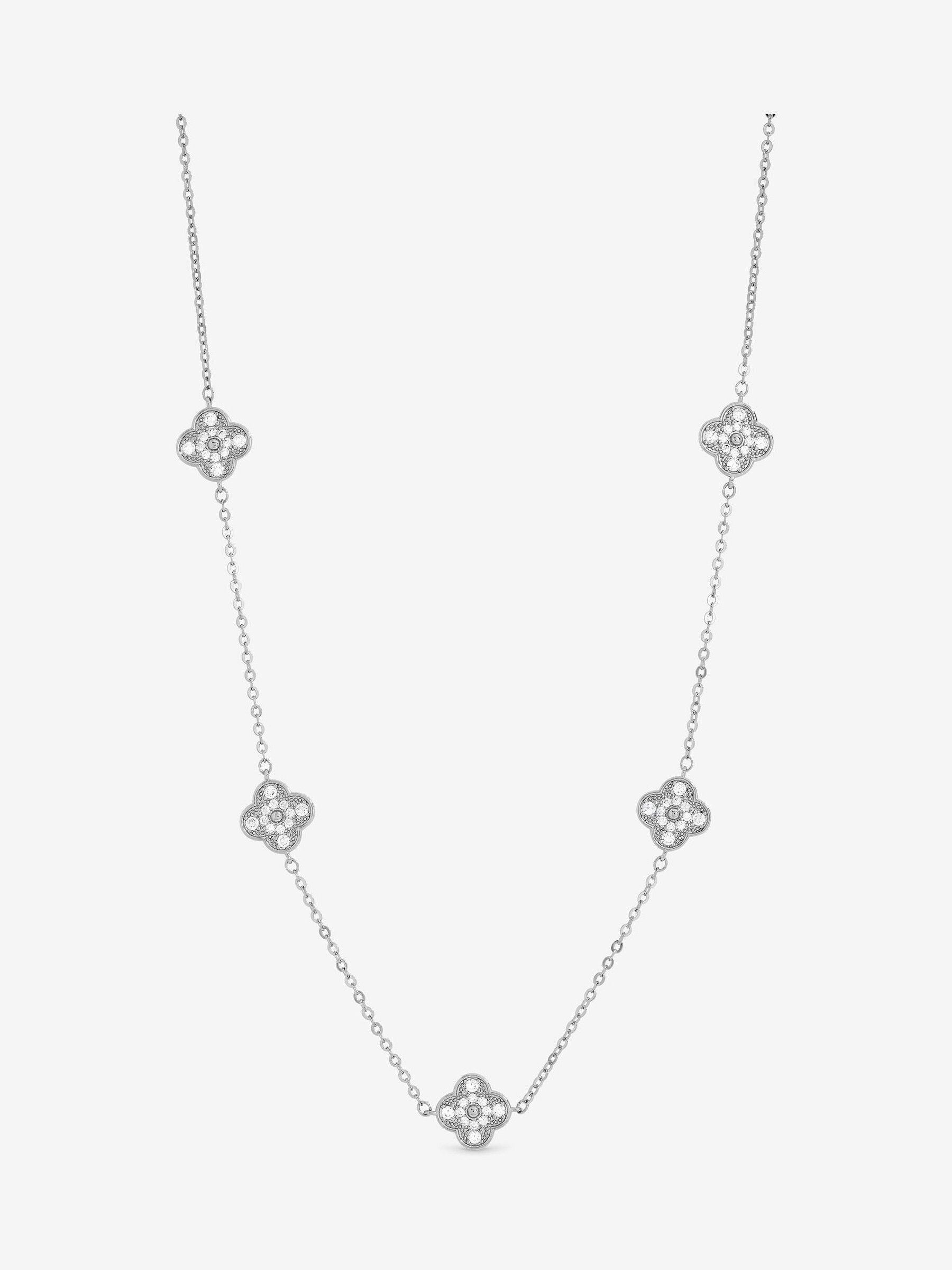 Gold Plated Clover Necklace with Pave Crystals and Jet, 17' Chain and Extender
