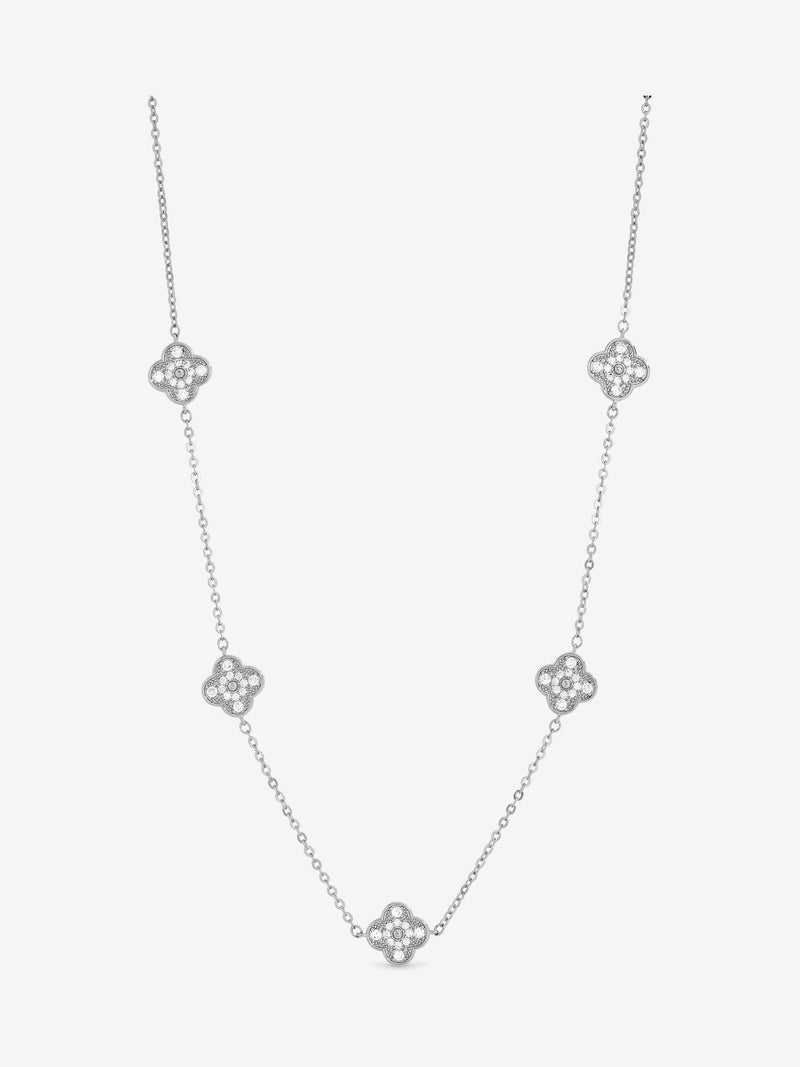 Gold Plated Clover Necklace with Pave Crystals and Jet, 17' Chain and Extender