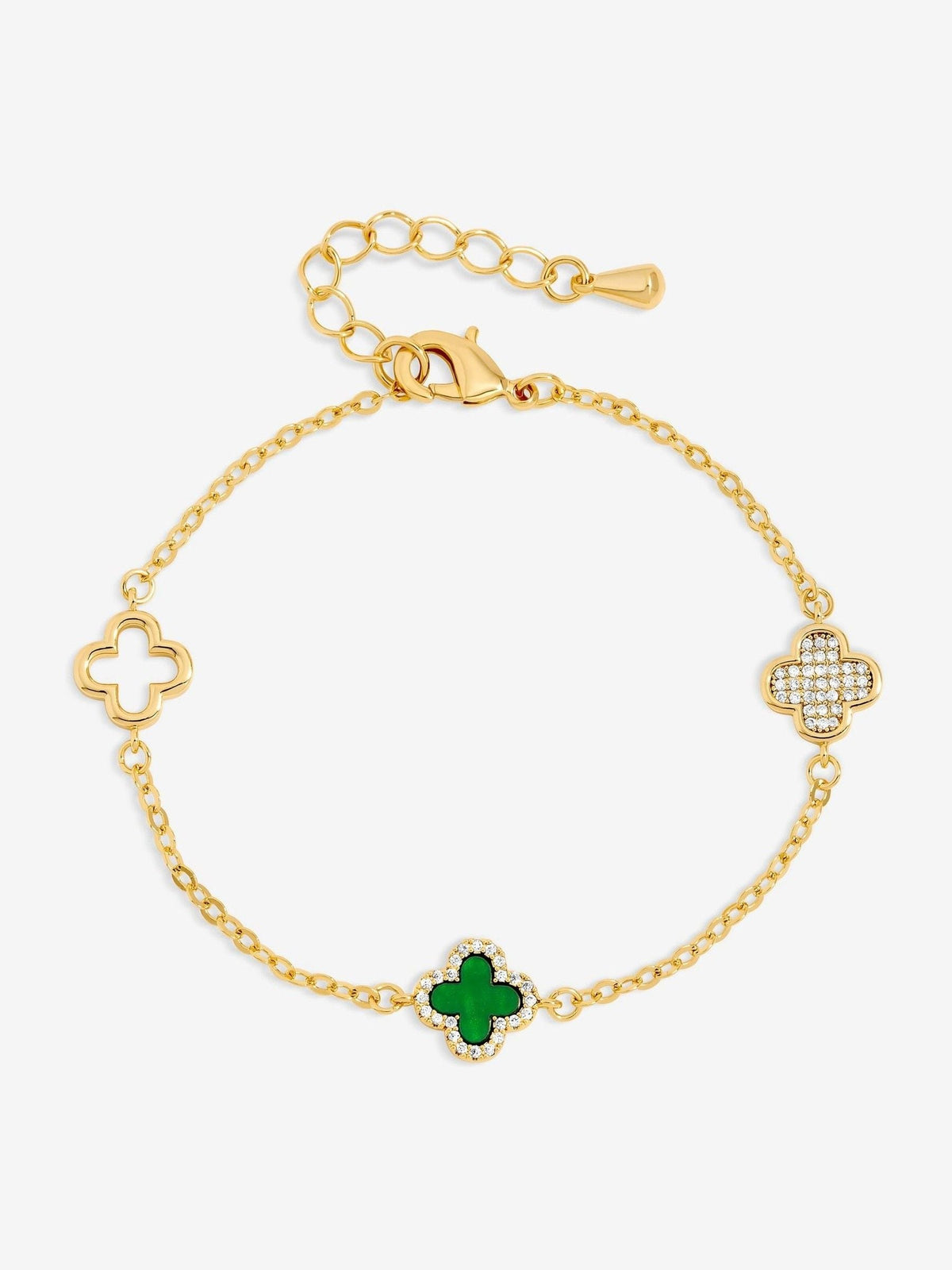Jon Richard Gold Plated Pave and Malachite Clover Bracelet