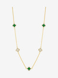 Gold Plated Clover Necklace with Pave Crystals and Jet, 17' Chain and Extender