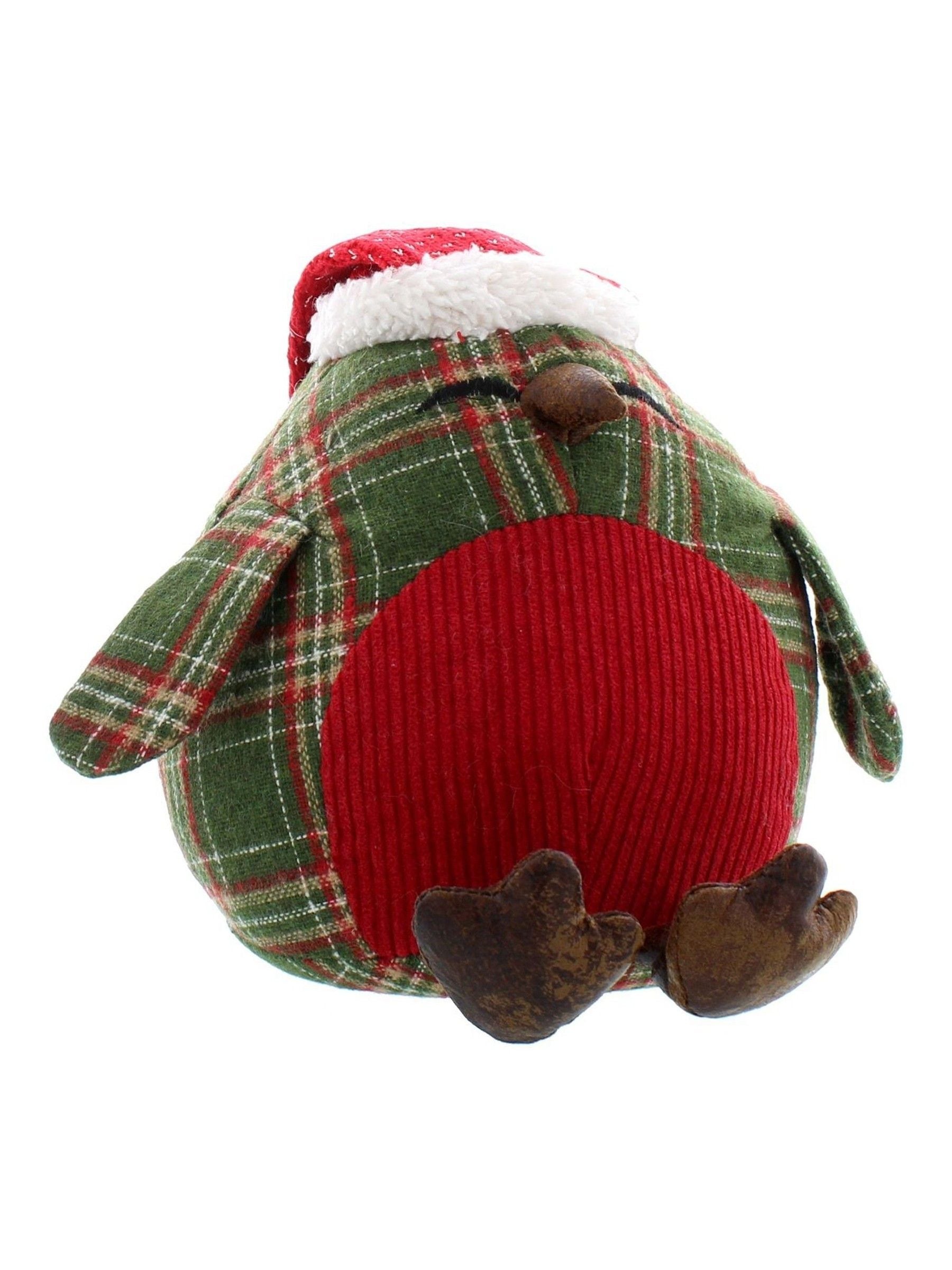 Tartan robin doorstop Christmas decoration 26cm, imported from the UK