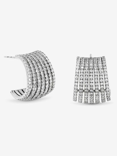 Next Rhodium Plated Cubic Zirconia Multirow Hoop Earrings with Post and Bullet Back, 17mm Length- Buy online at McGrocer