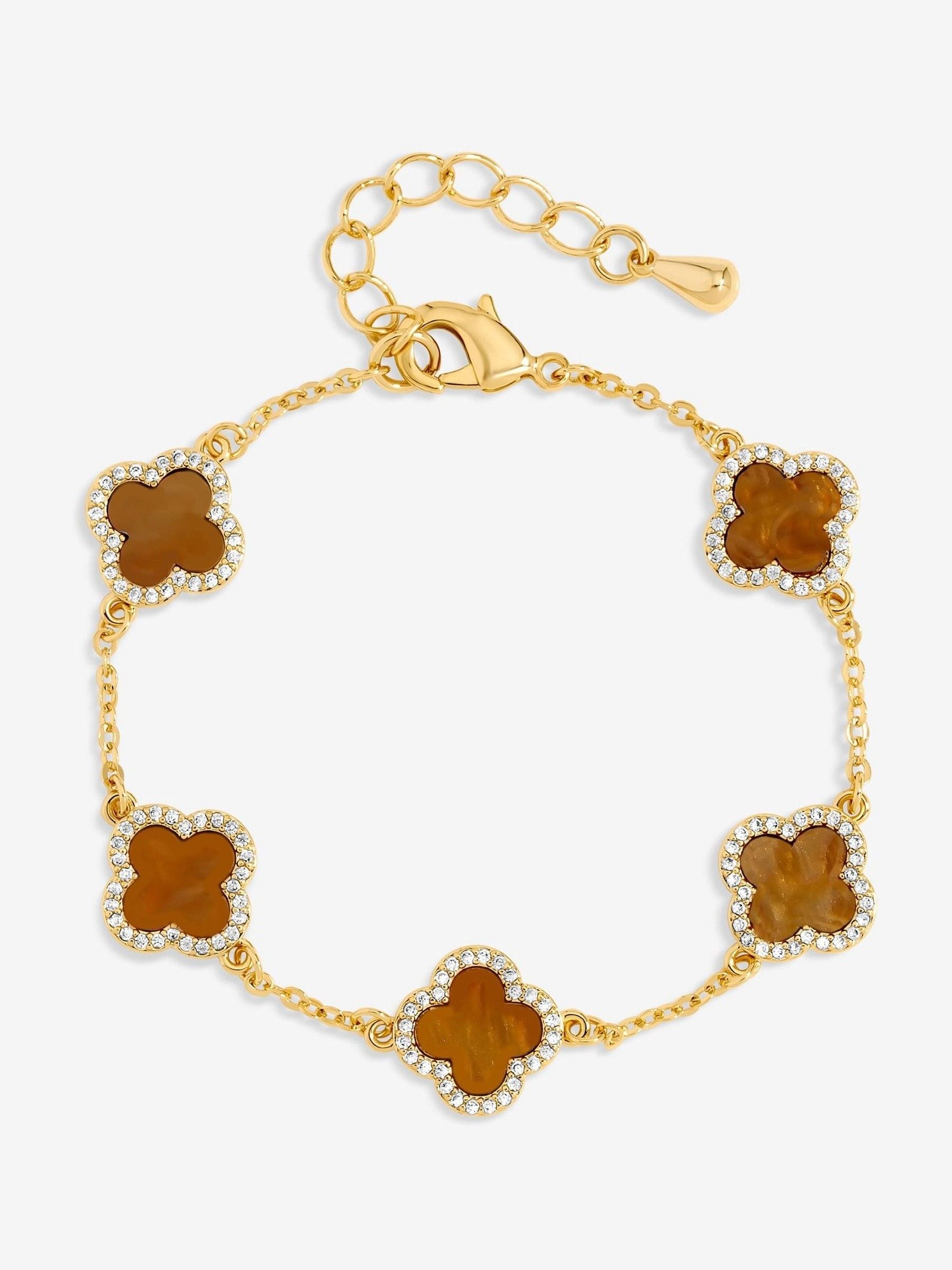 Jon Richard White Jet Enamel Clover Gold Plated Bracelet 178mm