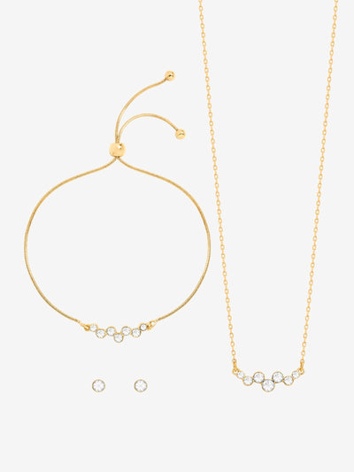 Gold-Plated Crystal Trio Jewelry Set with Gift Box