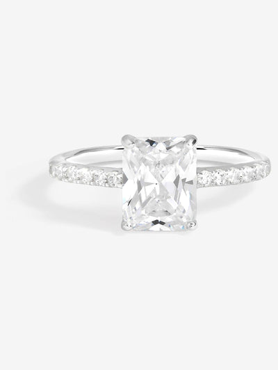 Sterling Silver Pave Emerald Cut Engagement Ring