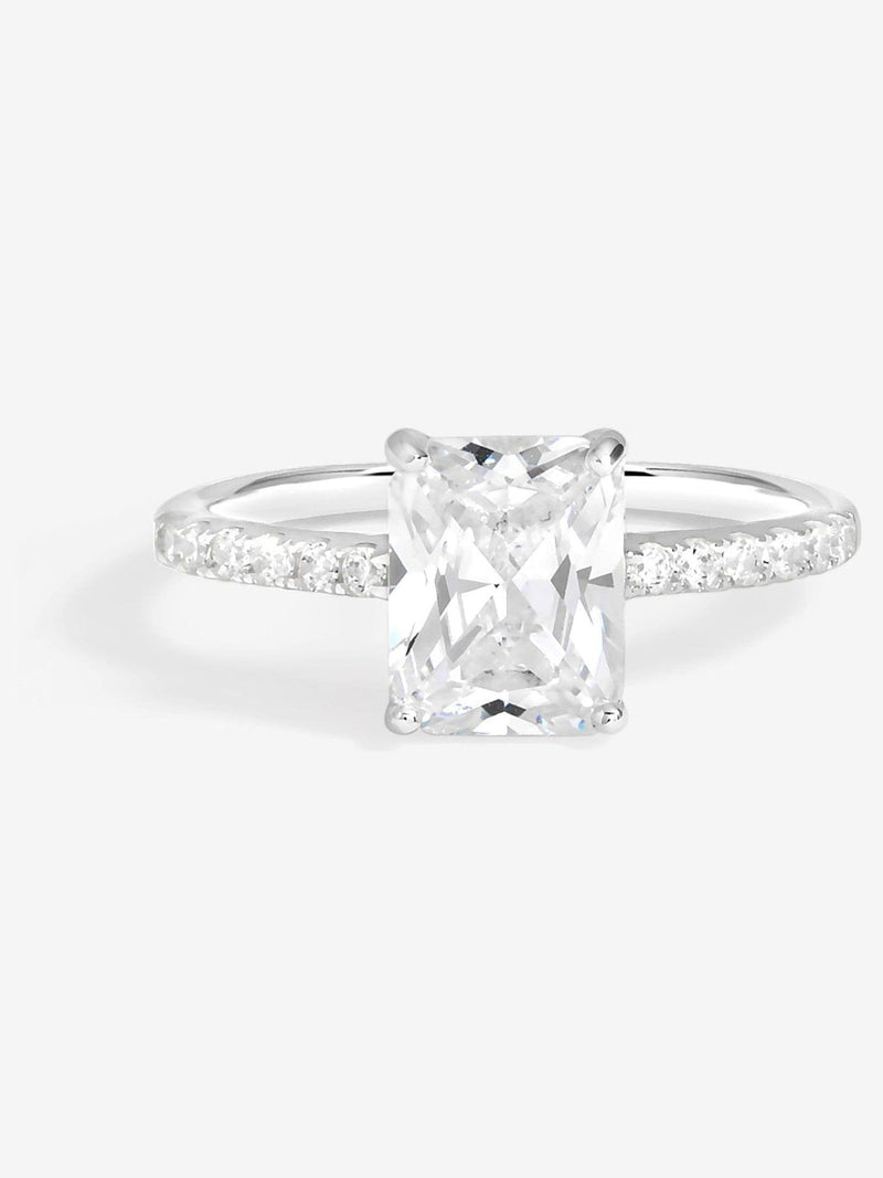 Sterling Silver Pave Emerald Cut Engagement Ring