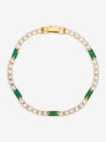 Round Stone and Emerald Tennis Bracelet with Gold Plating, 4mm Width, 80mm Length