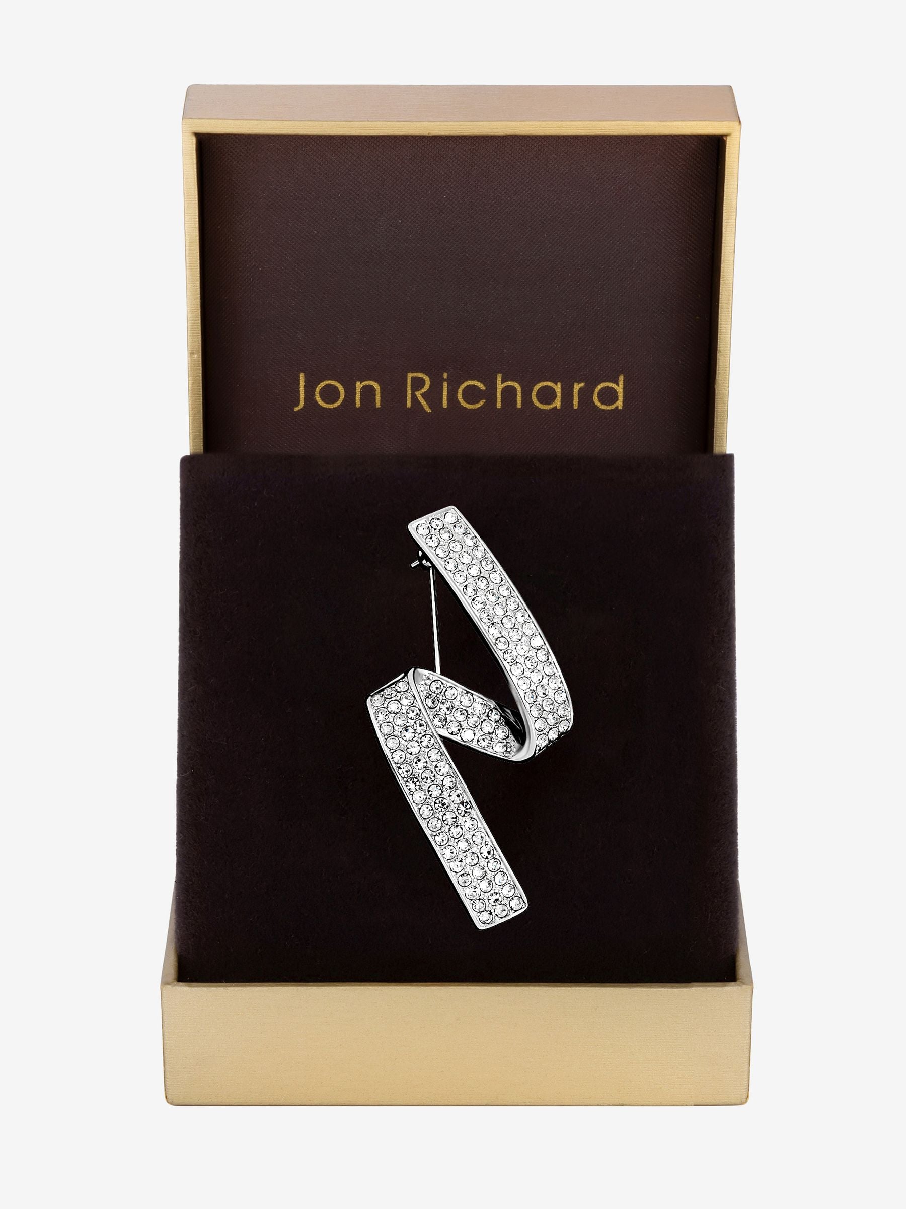 Contemporary Silver-Plated Pave Brooch Gift Box Set