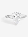 Rhodium Plated Cubic Zirconia Pear Ring with Silver Finish