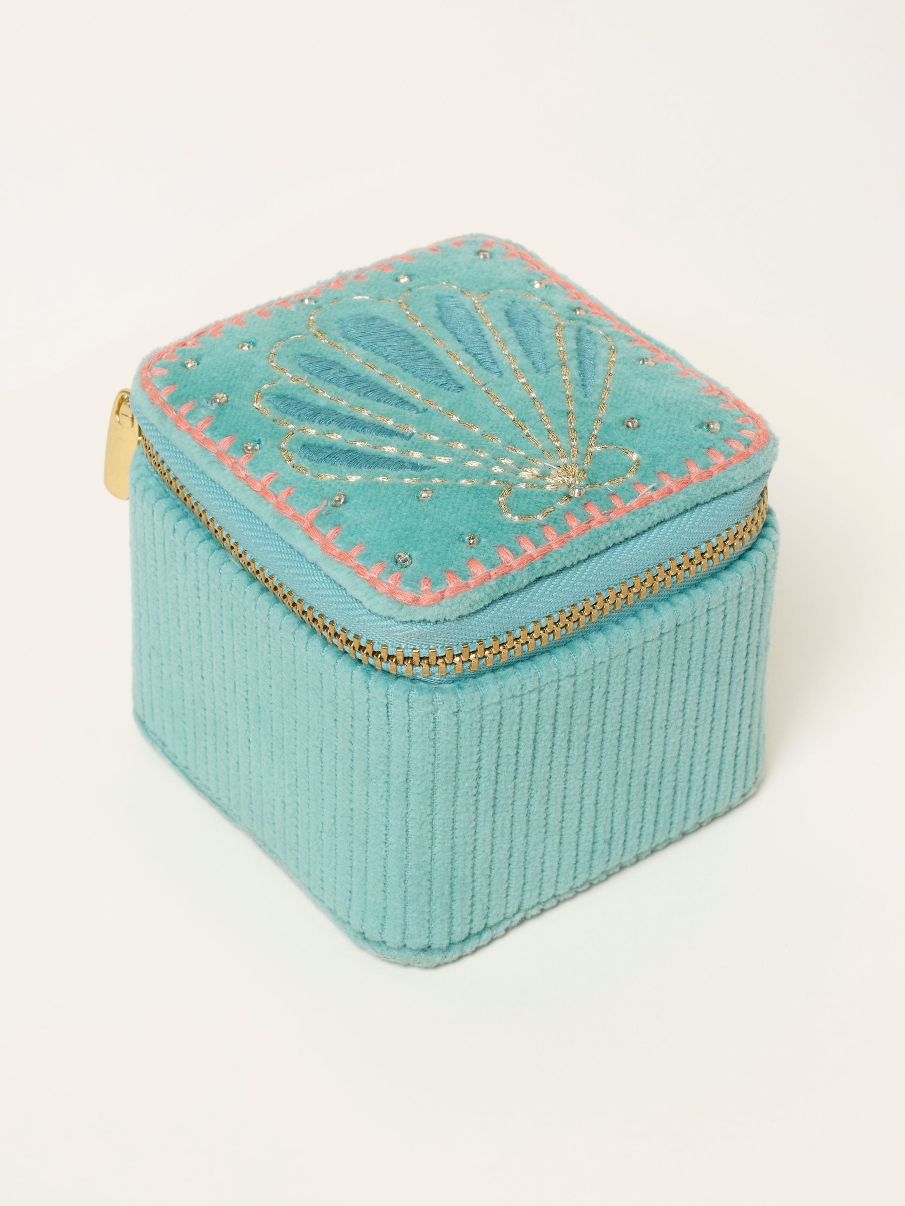 FatFace light teal shell embroidered travel jewellery box (British brand)