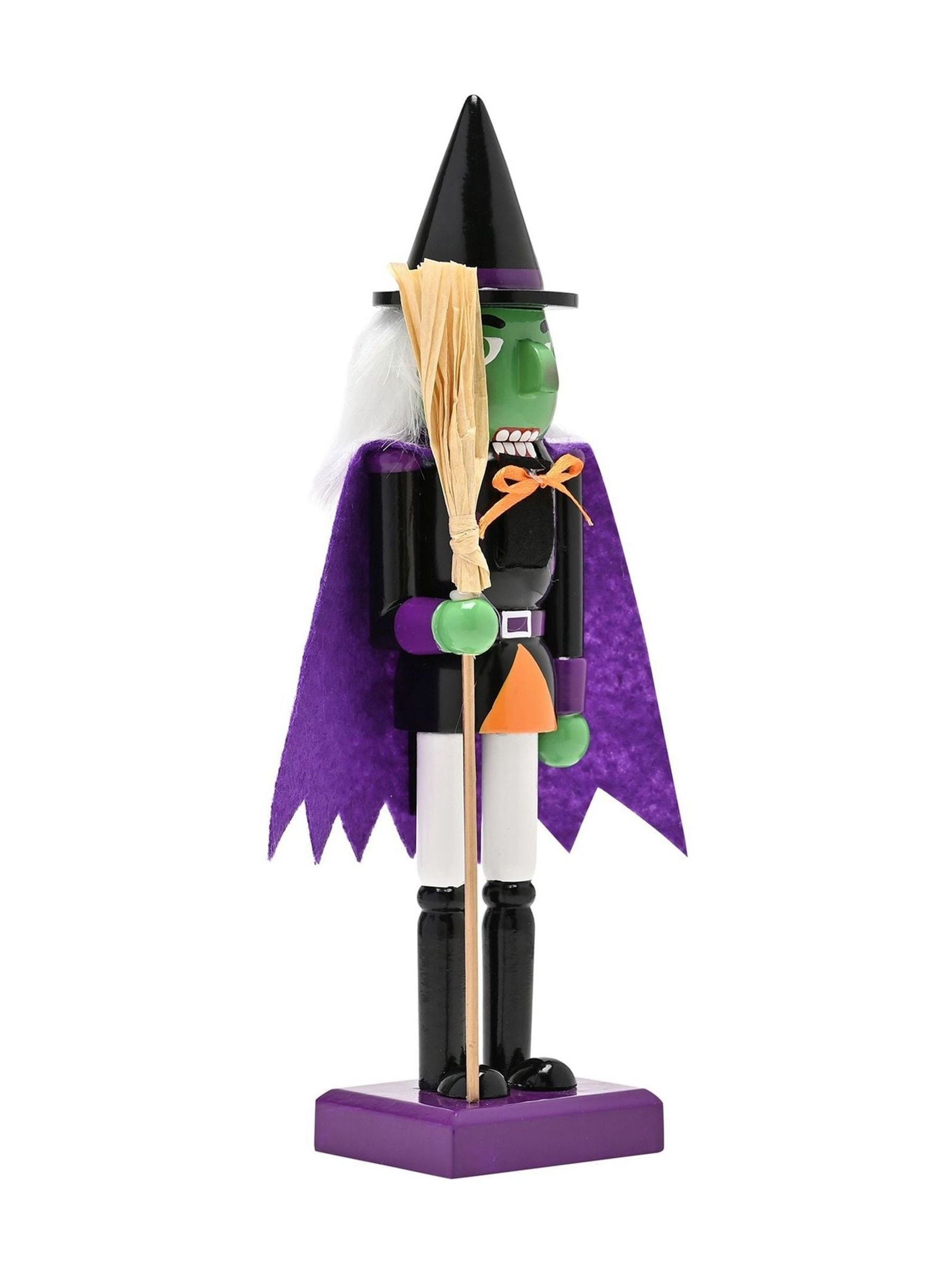Widdop wooden nutcracker witch ornament purple 10 inch, imported from the UK