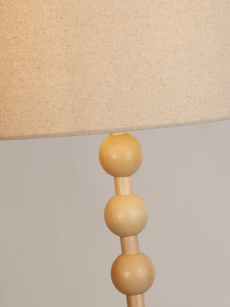 Searchlight Beige Orbie floor lamp, wood base, linen shade, UK version