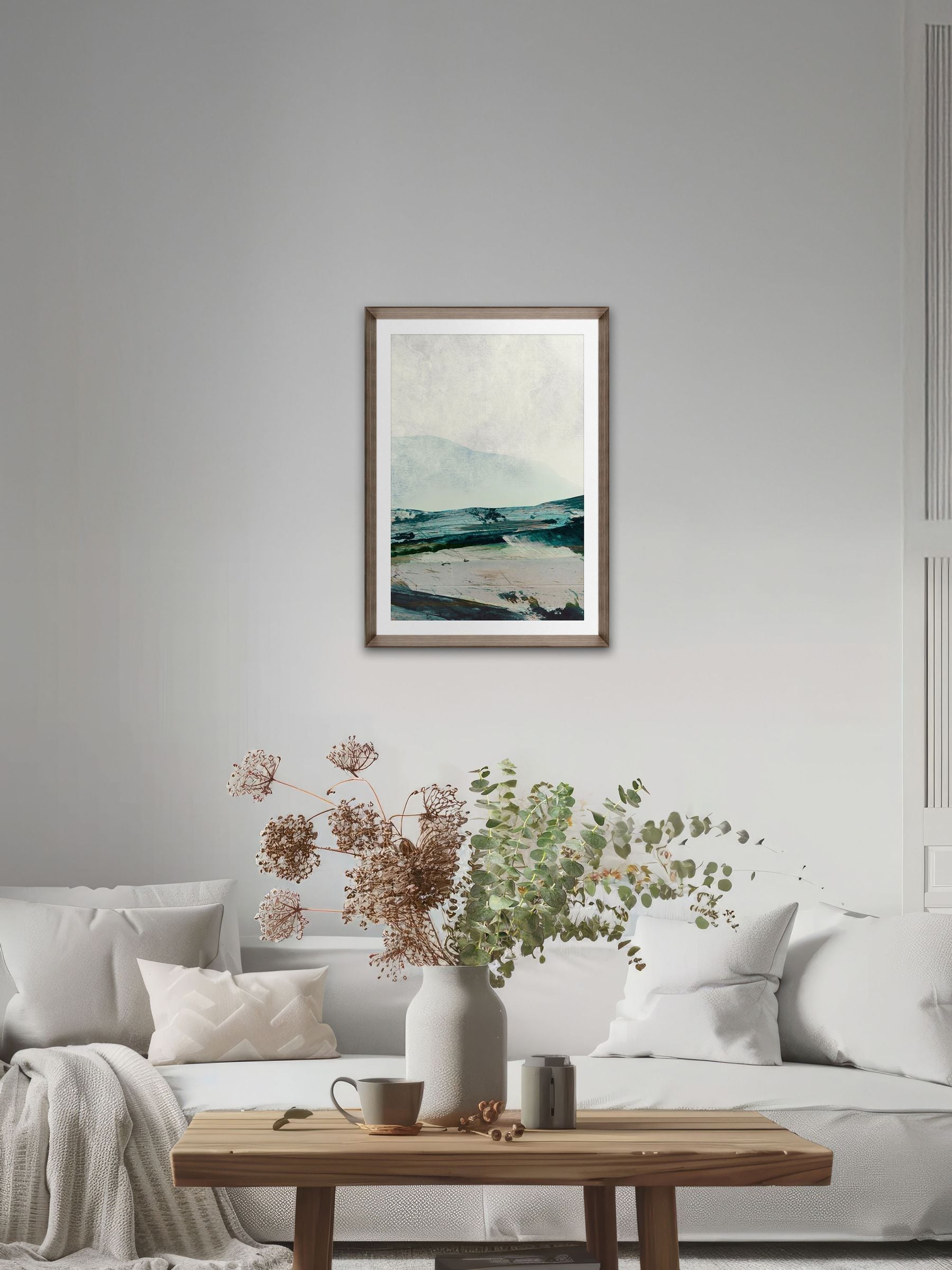 Brookpace Lascelles MultiBrown Hand Made in UK 'Mountain I' Abstract Wall Art in Walnut Grained Wood Aesthetic Frame 50 x 70cm