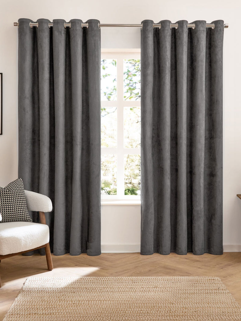 Furn Charcoal Verso Reversible 100% Blackout Eyelet Curtains