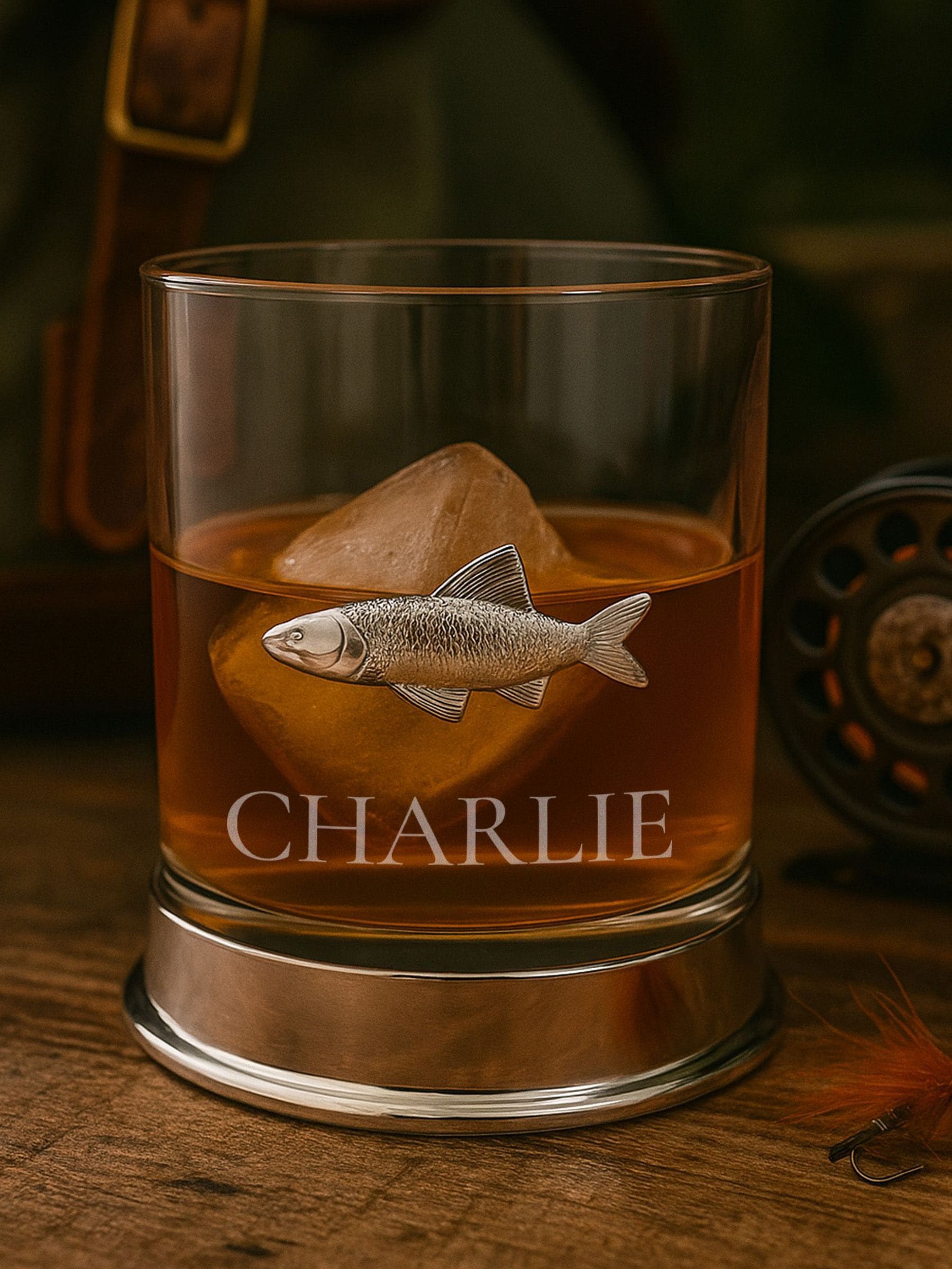 Loveabode metal fish whisky glass tumbler, UK version