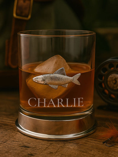 Next Loveabode Natural Personalised Fishing Edition Metal Fish Whisky Glass- Buy online at McGrocer