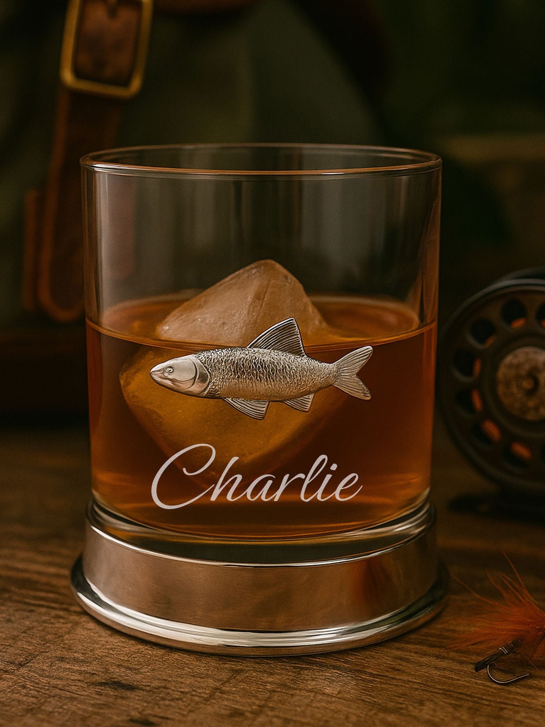 Loveabode metal fish whisky glass tumbler, UK version