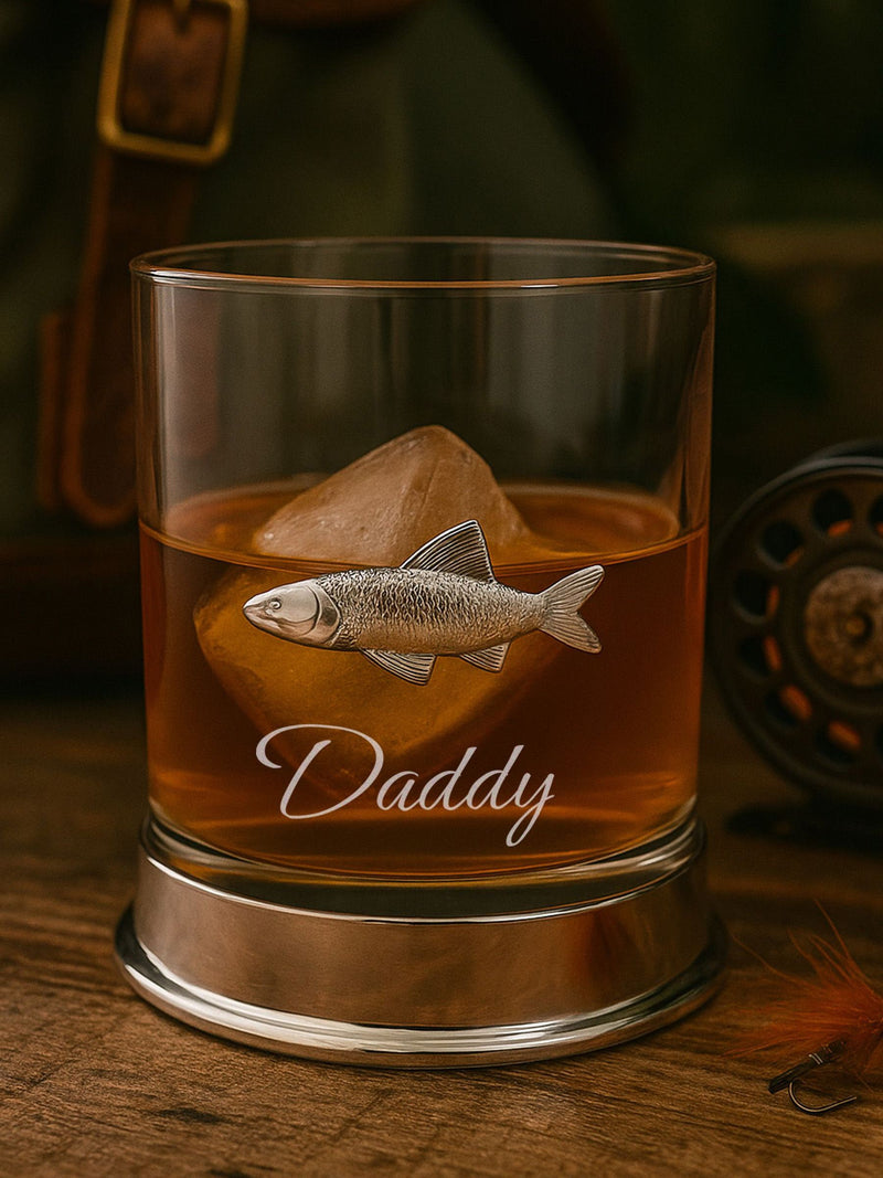 Loveabode metal fish whisky glass tumbler, UK version