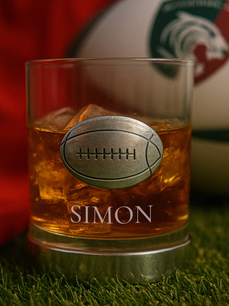 Loveabode metal rugby ball glass 100mm, imported from the UK