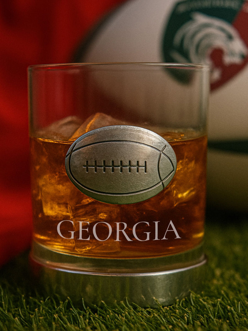 Loveabode metal rugby ball glass 100mm, imported from the UK
